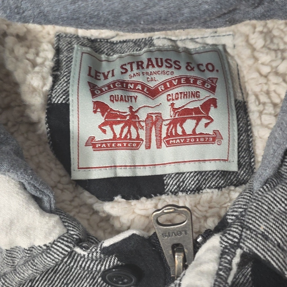 Levi's Mens Plaid Sherpa Lined Hooded Shirt Jacket - Picture 2 of 7